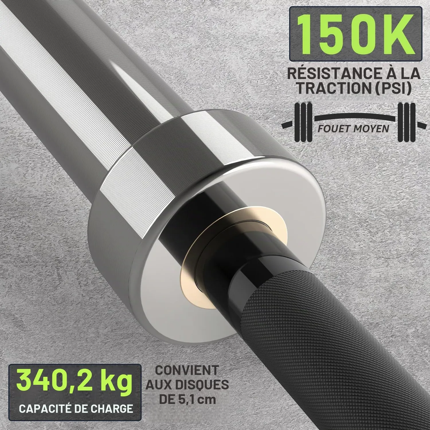 PhysKcal Barre olympique 20 kg 220 cm moletage IWF