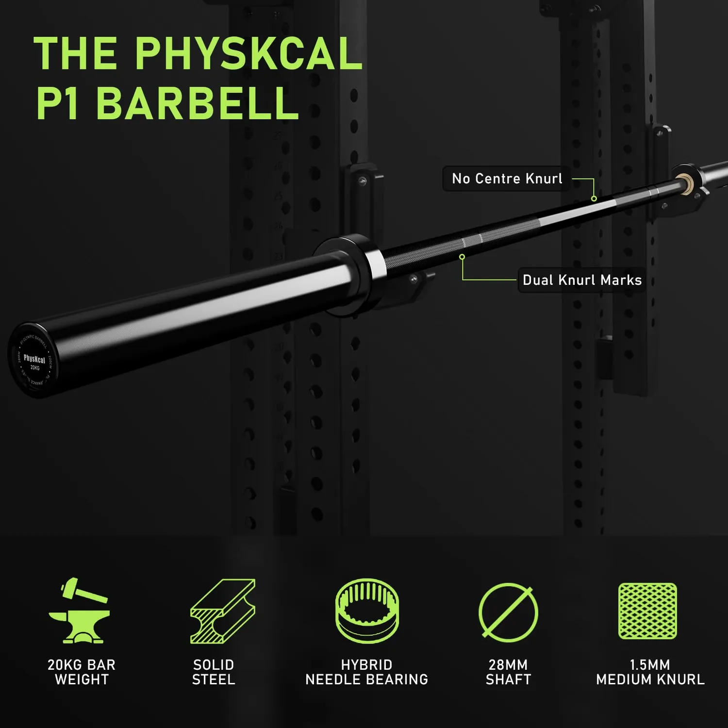 PhysKcal barre olympique 20 kg 220 cm noire 50 mm