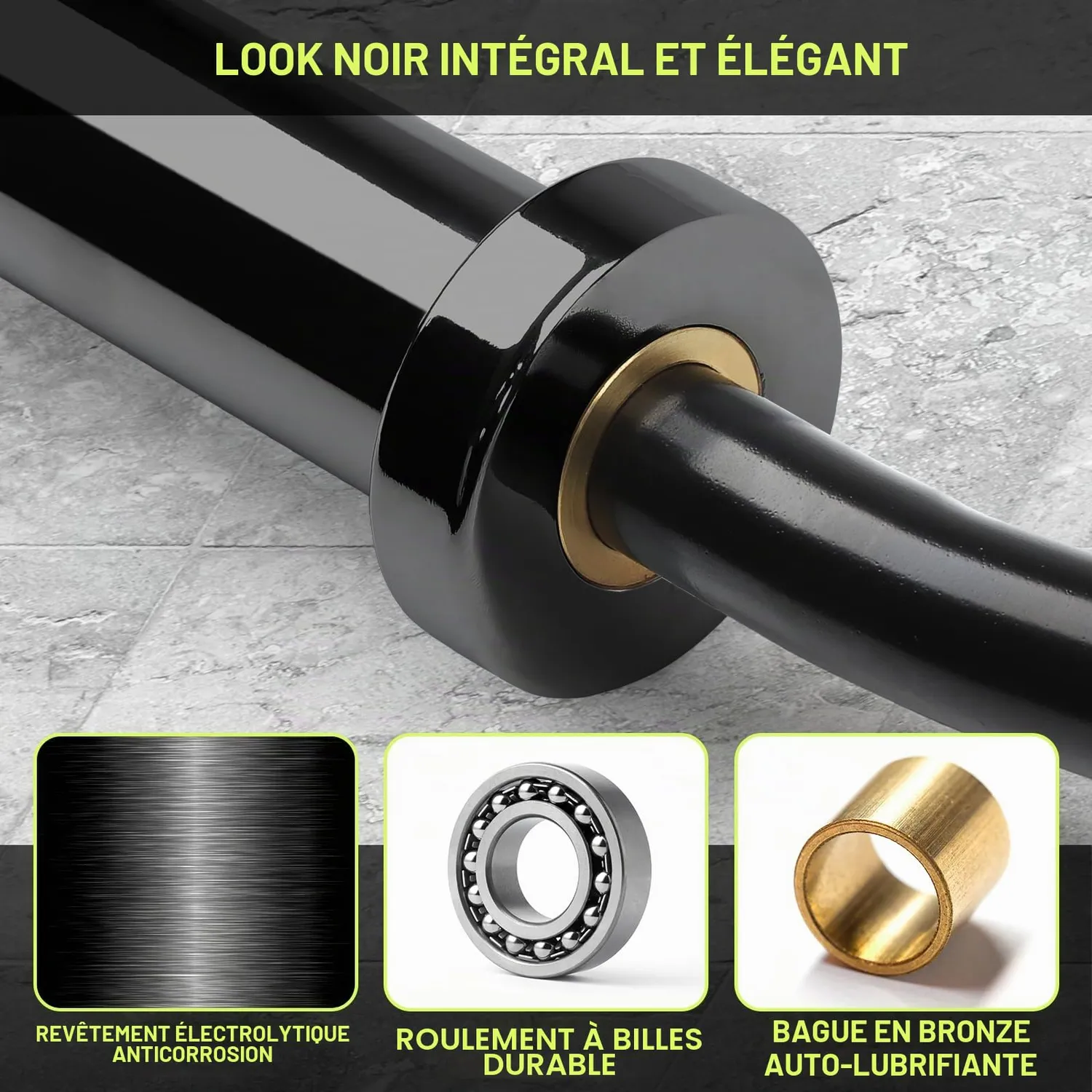 PhysKcal Barre EZ Curl 120 cm Noire 50 mm 367 kg