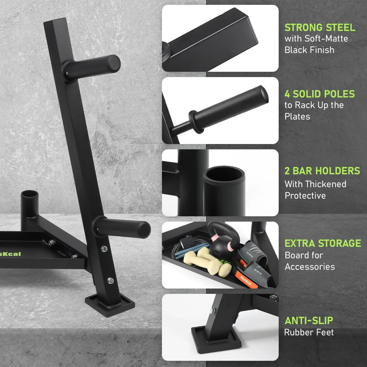 PhysKcal support disques acier 350 kg 4 bras