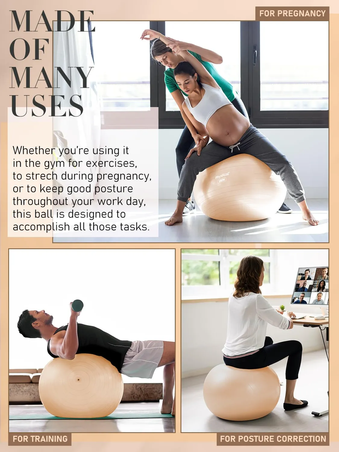 PhysKcal ballon de gym beige S 48-55 cm anti-éclatement