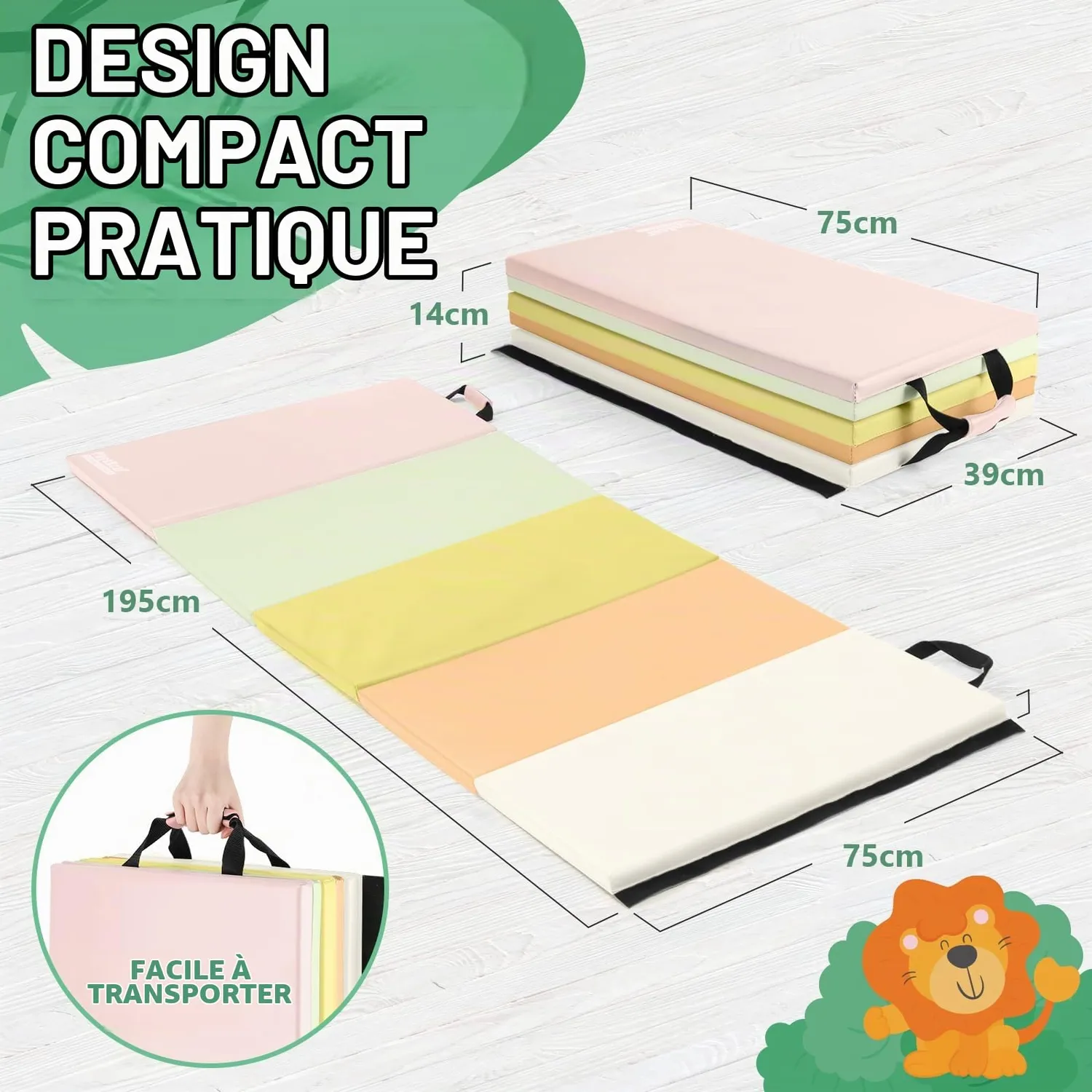 PhysKcal Tapis Gym Pliable 195 cm Macaron 5 Panneaux
