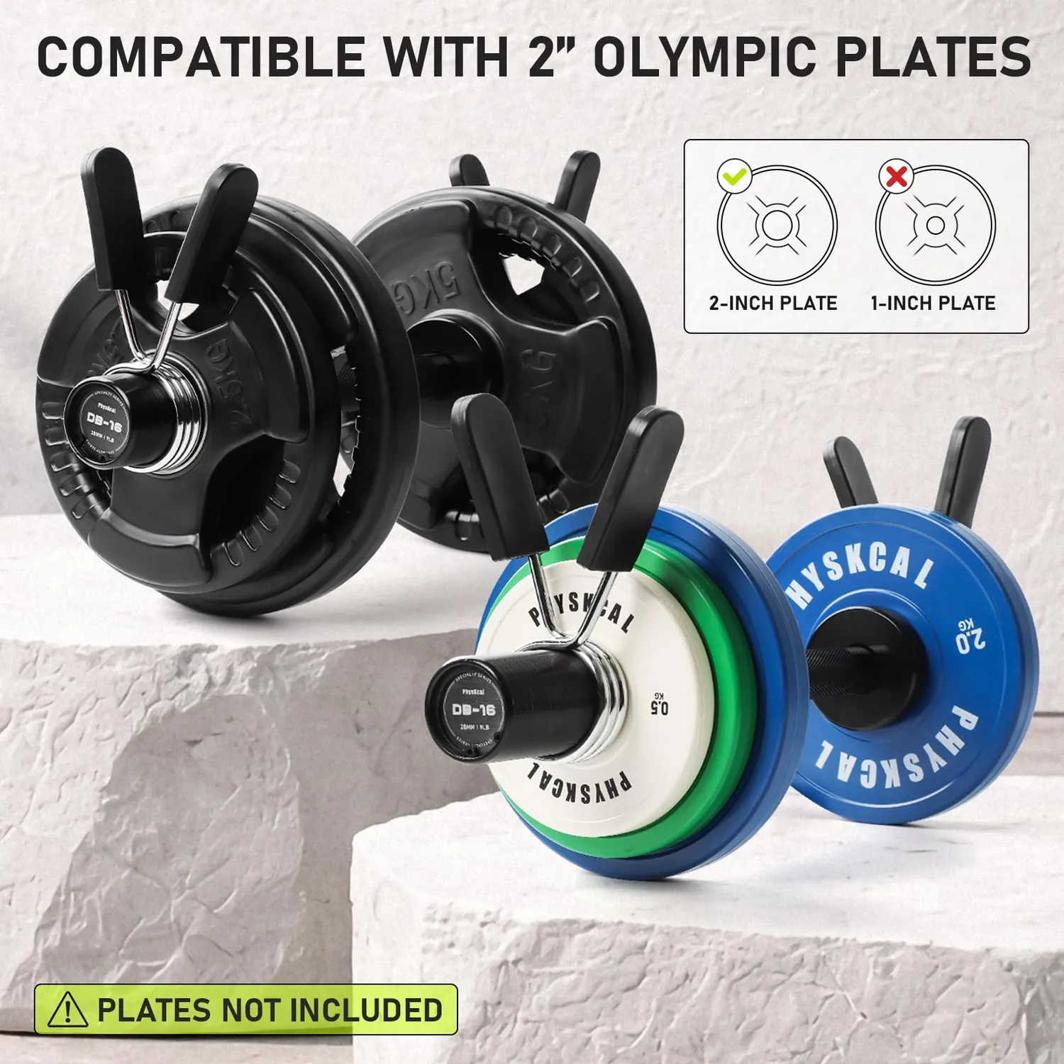 PhysKcal barres haltères olympiques 16" lot de 2 + clips