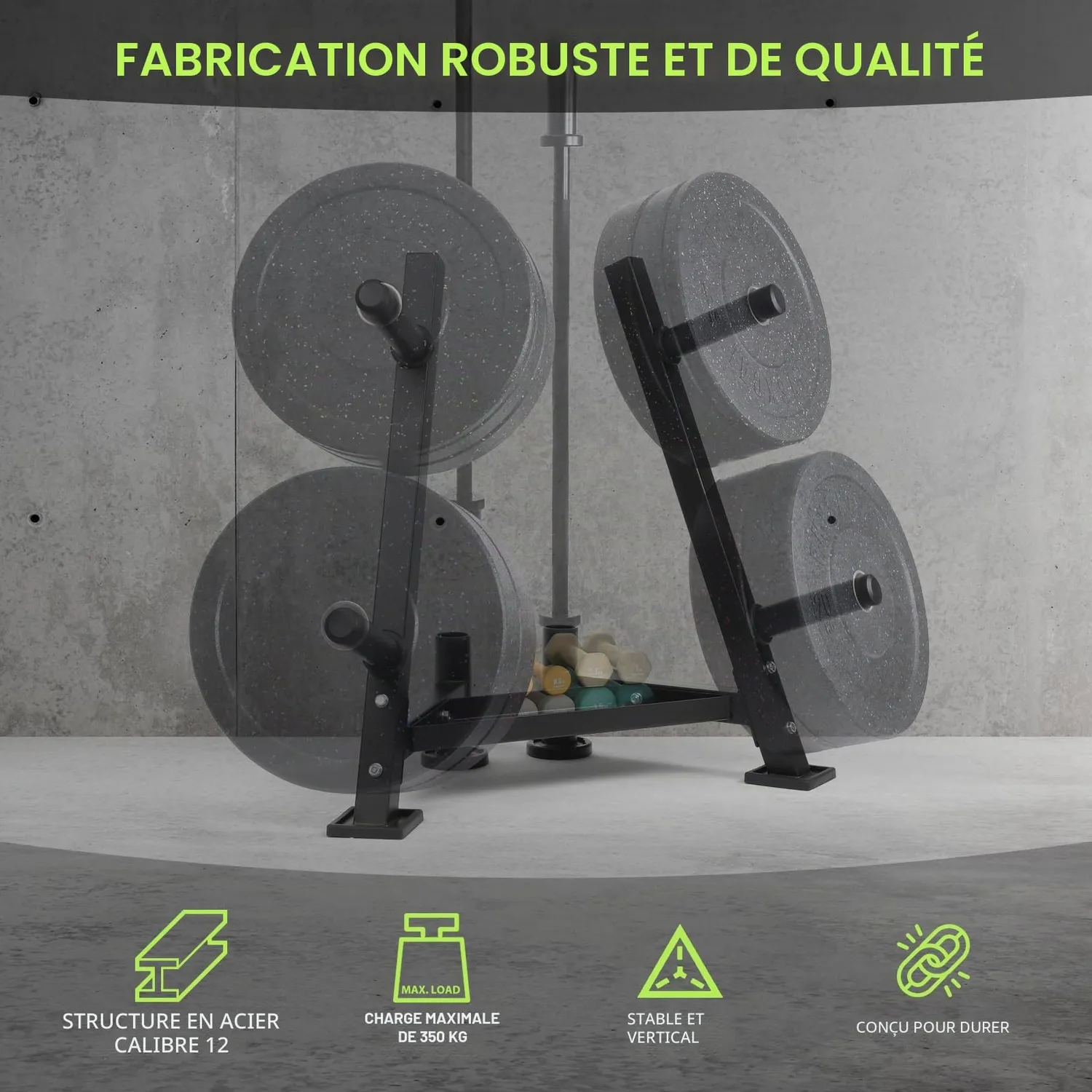 PhysKcal support disques acier 350 kg 4 bras