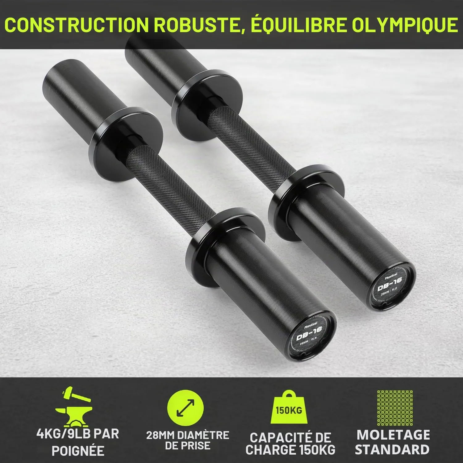 PhysKcal barres haltères olympiques 16" lot de 2 + clips