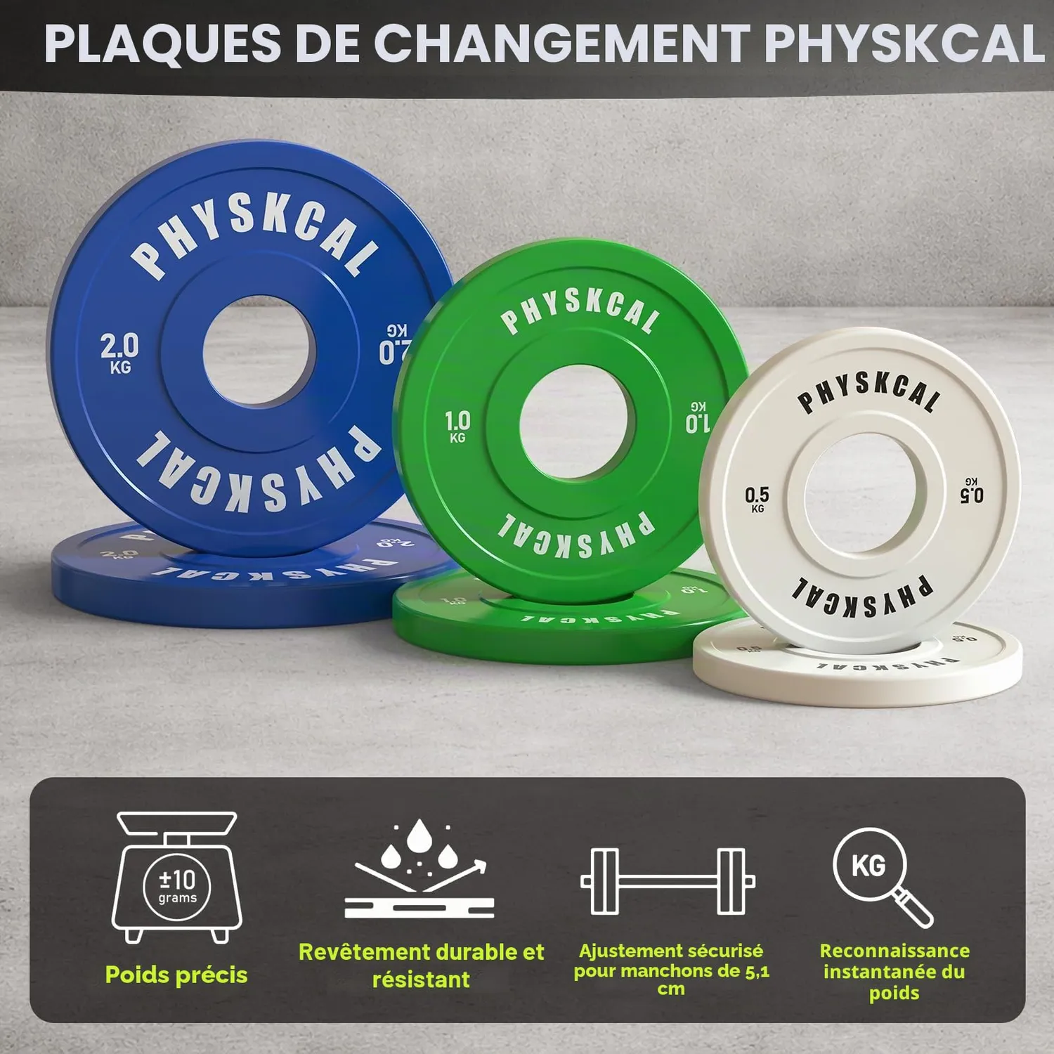 PhysKcal Bumper Disques Olympique 50 mm 2x0,5 kg Couleur