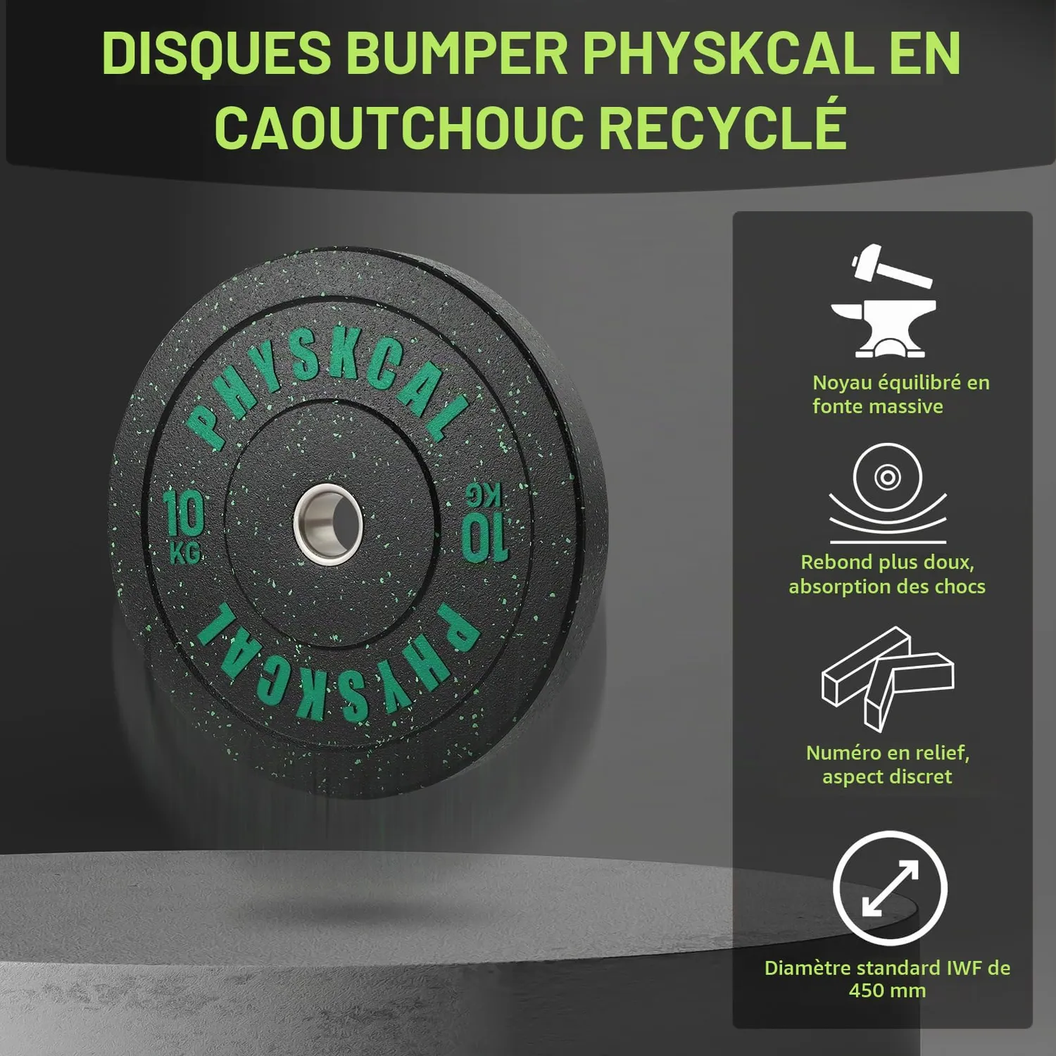 PhysKcal Hi-Temp 2 x 10 kg disques olympiques caoutchouc