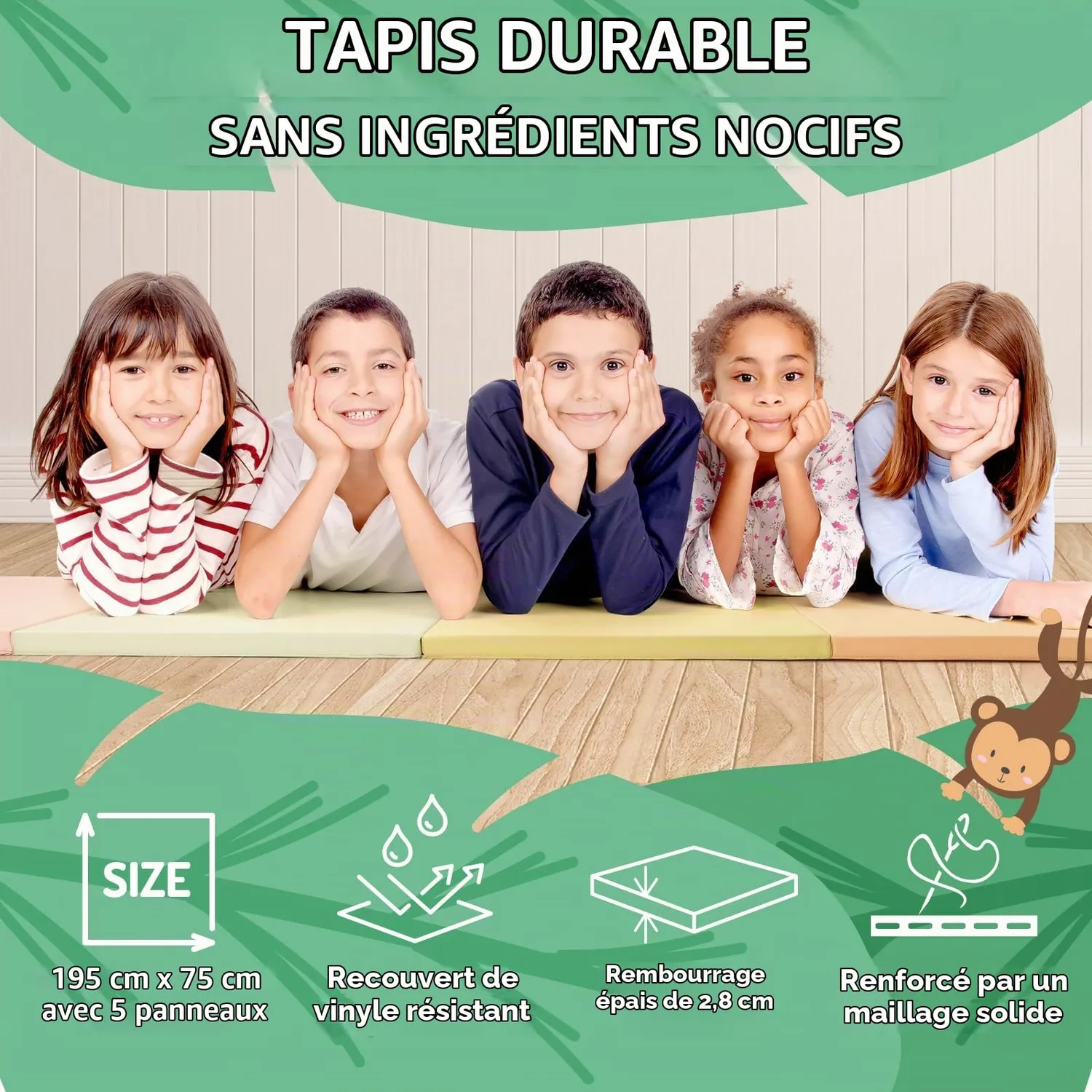 PhysKcal Tapis Gym Pliable 195 cm Macaron 5 Panneaux
