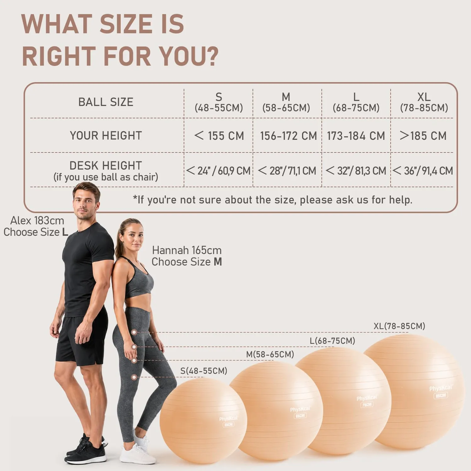 PhysKcal ballon de gym beige S 48-55 cm anti-éclatement