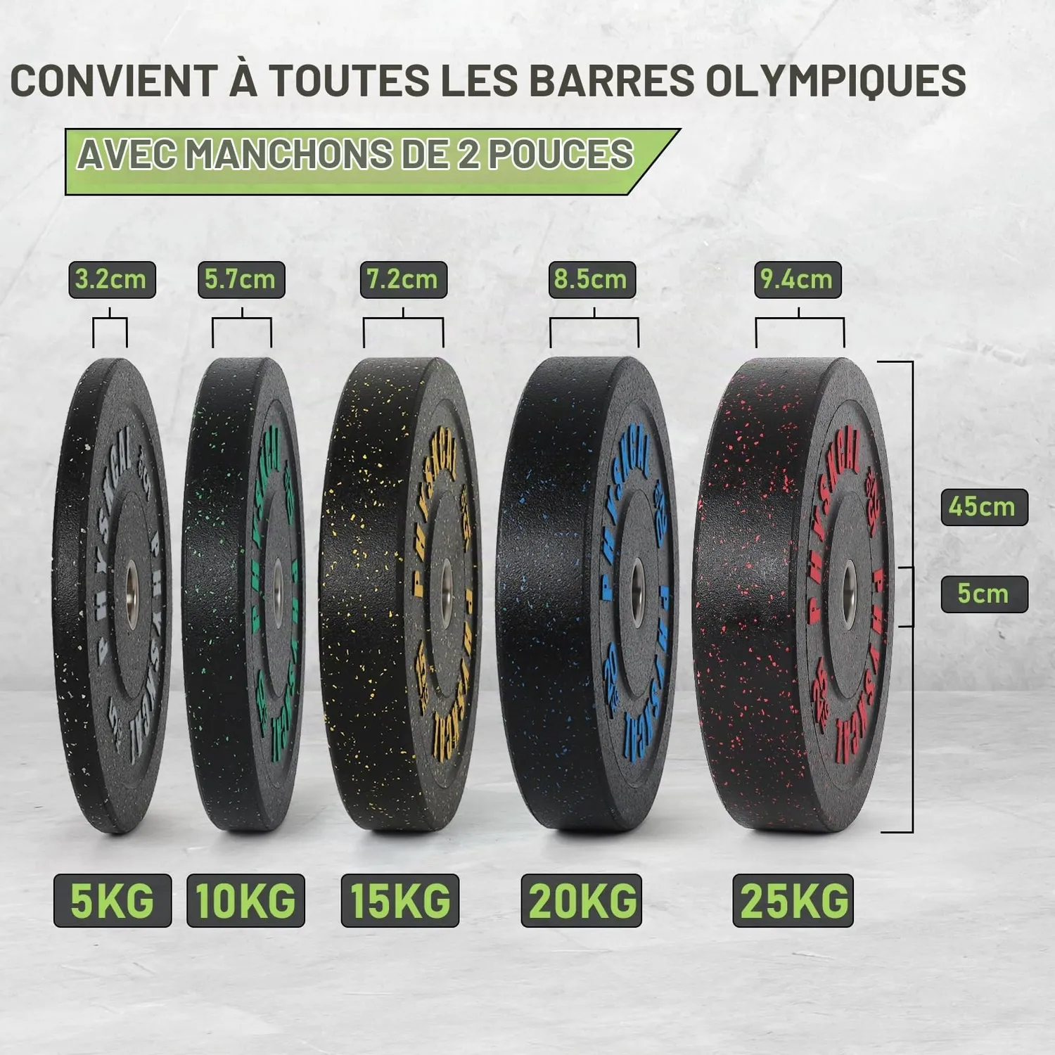 PhysKcal Hi-Temp 2 x 10 kg disques olympiques caoutchouc