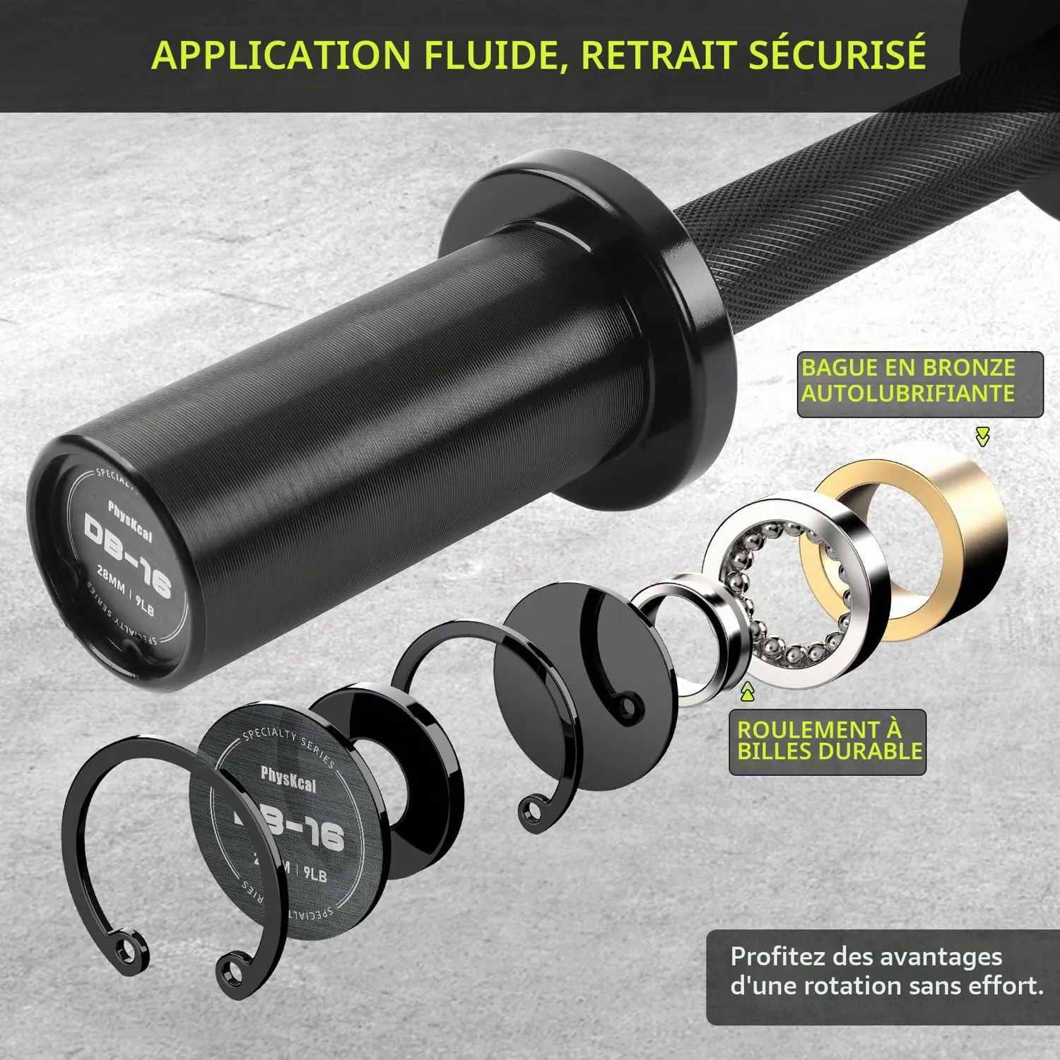 PhysKcal barres haltères olympiques 16" lot de 2 + clips