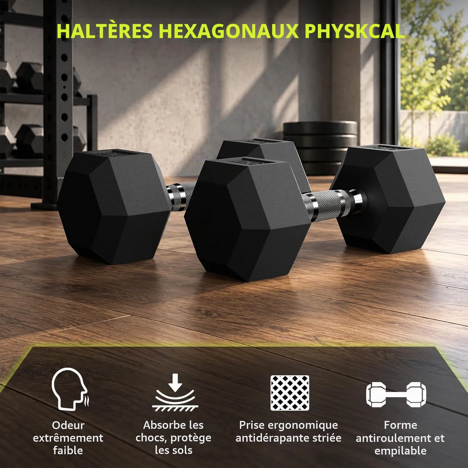 PhysKcal haltère hexagonal 12,5 kg unité inodore sol protégé