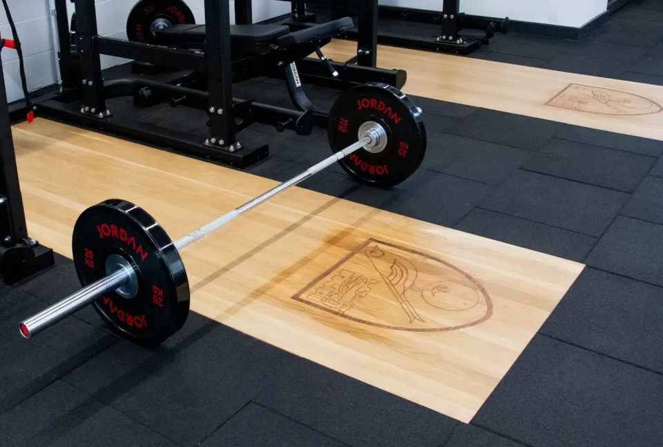Jordan Olympic plateforme haltérophilie chêne gravée laser