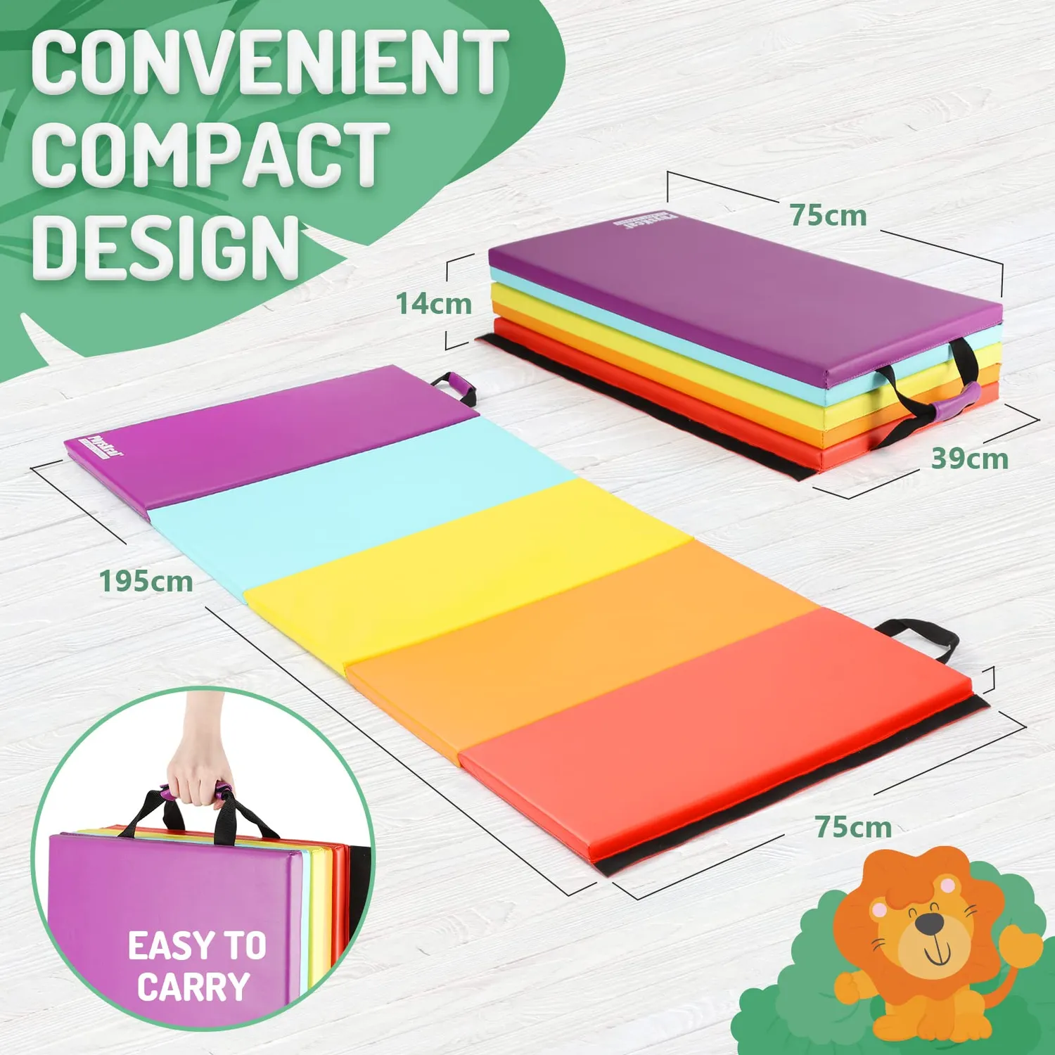 PhysKcal Tapis Exercice Pliable 195 cm 5 Panneaux Épais