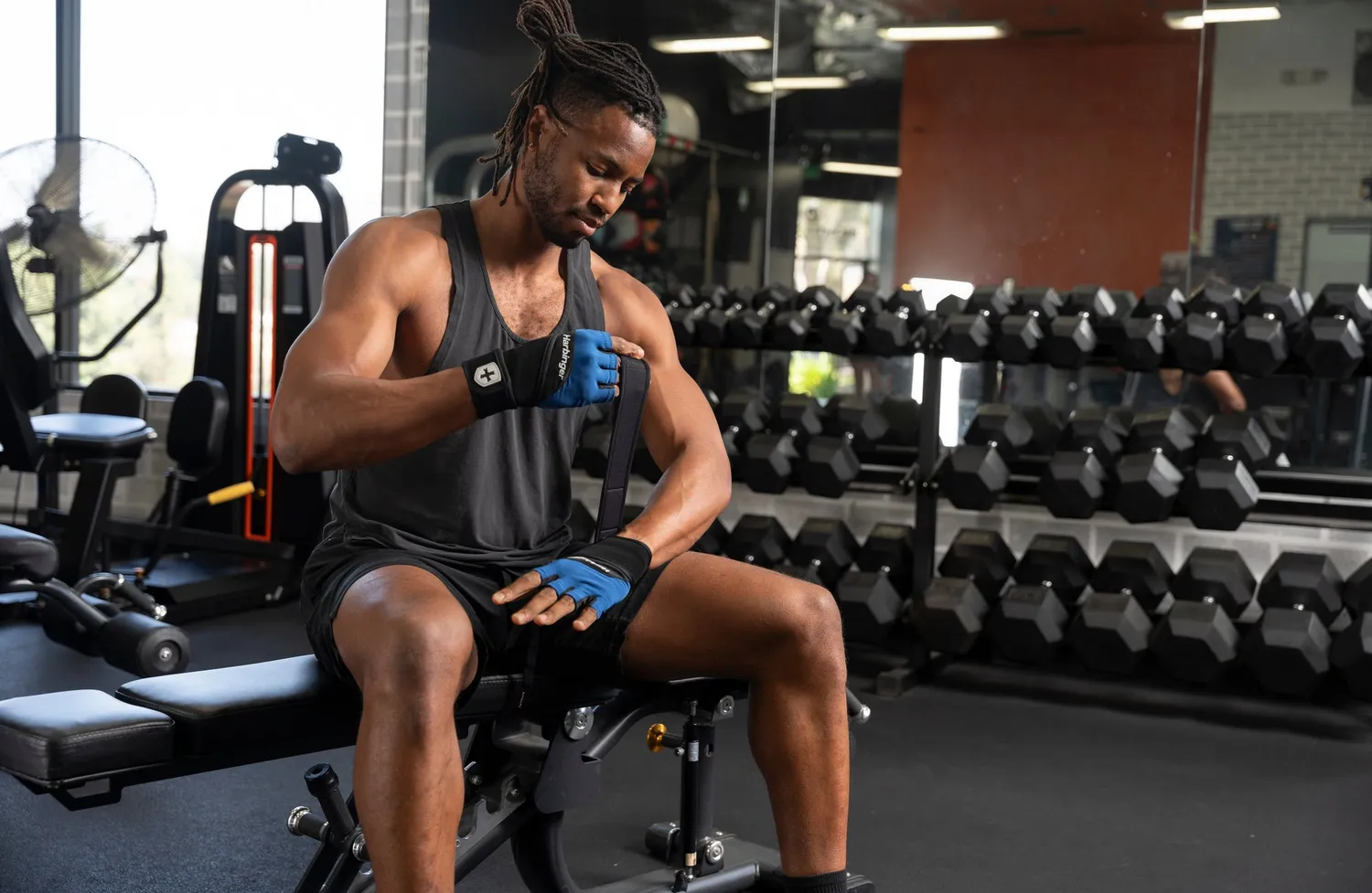 Harbinger Training Grip Wristwrap Gants Musculation Bleu
