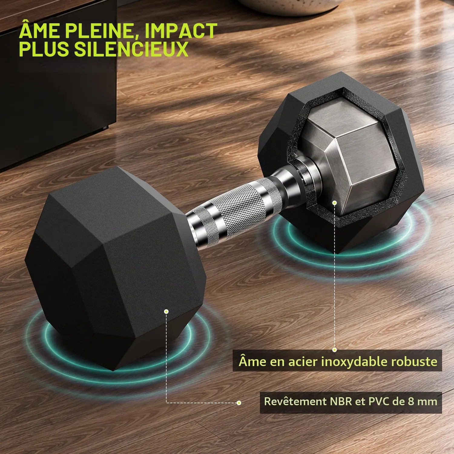 PhysKcal haltère hexagonal 12,5 kg unité inodore sol protégé
