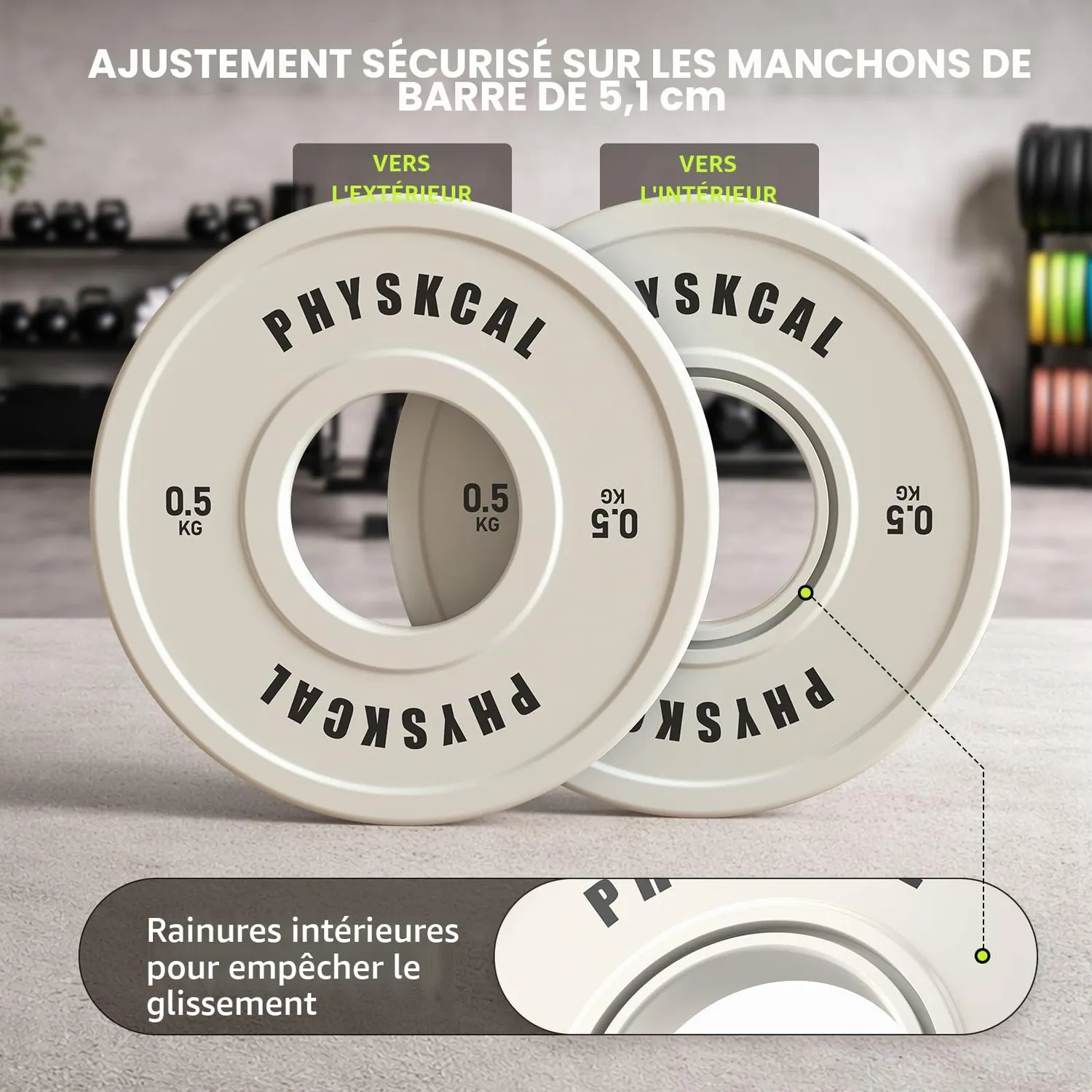 PhysKcal Bumper Disques Olympique 50 mm 2x0,5 kg Couleur