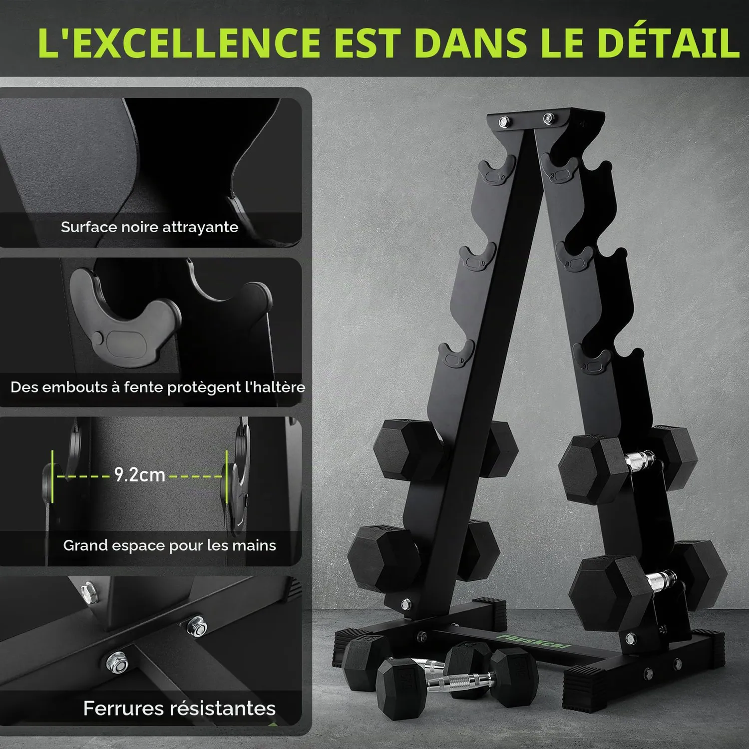 PhysKcal Support Haltères Acier 5 Niveaux 350 kg