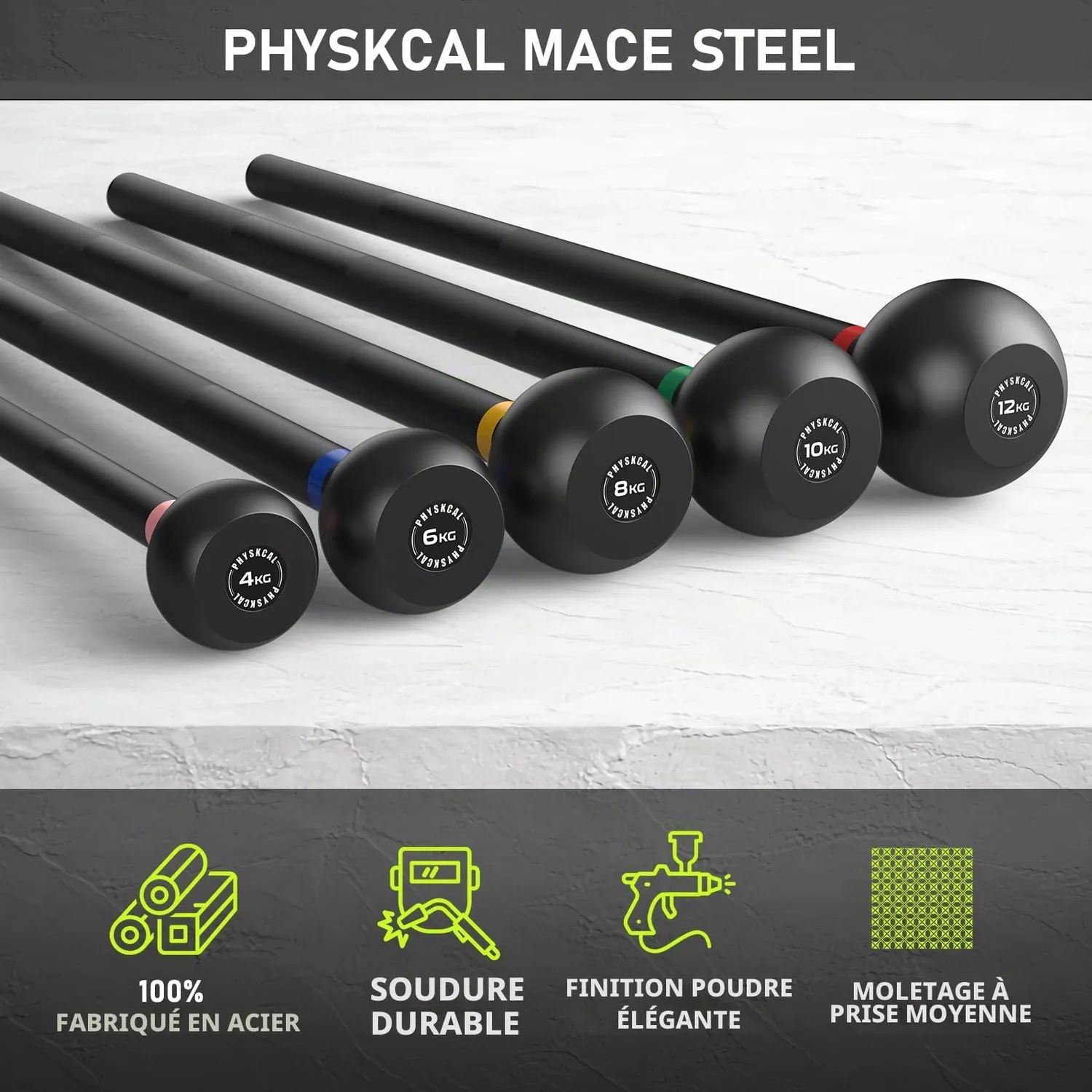PhysKcal Steel Mace massue acier 6 kg moletée