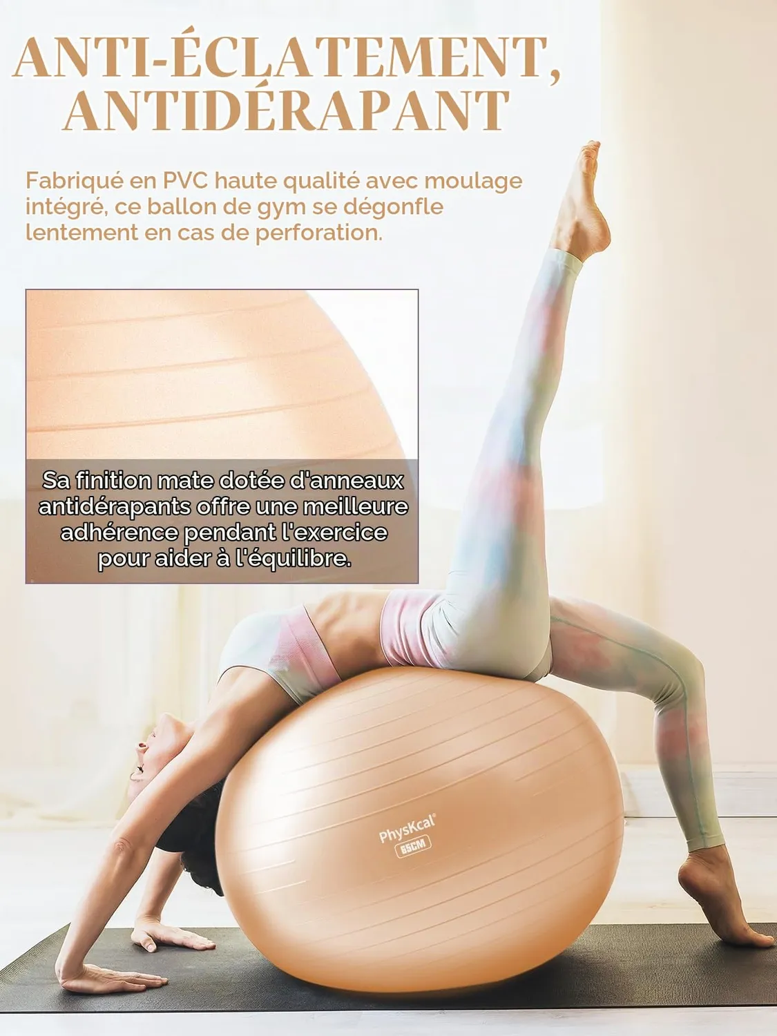 PhysKcal ballon de gym beige S 48-55 cm anti-éclatement