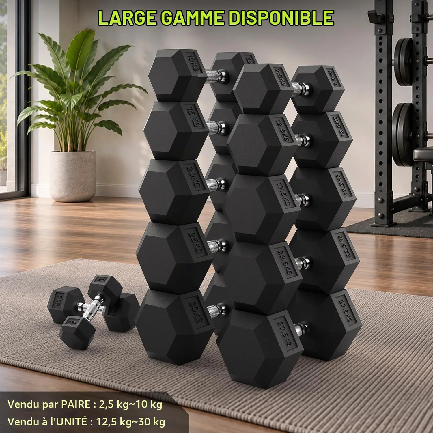 PhysKcal haltère hexagonal 12,5 kg unité inodore sol protégé