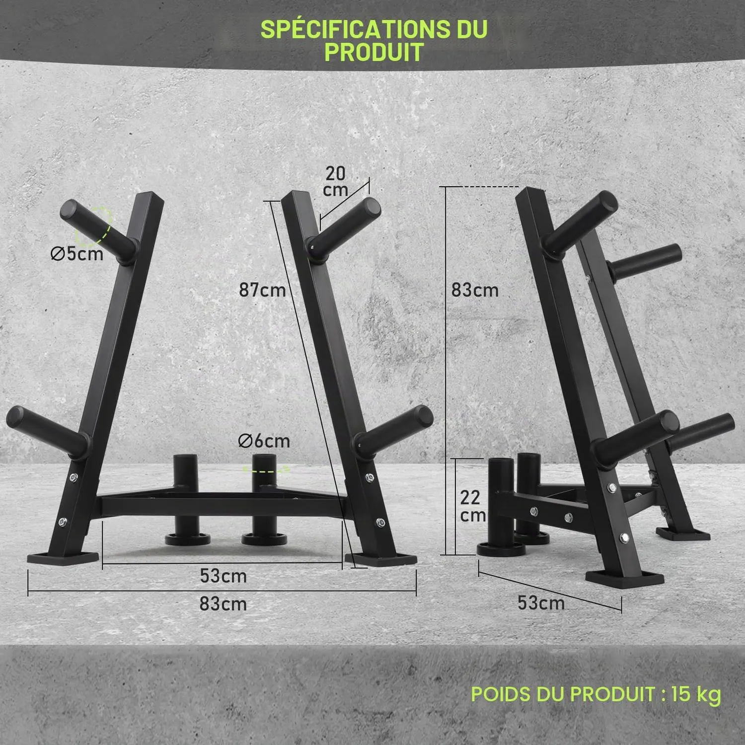 PhysKcal support disques acier 350 kg 4 bras